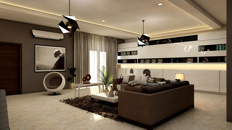 Inicio Rectangular White Coffee Table Near Brown Leather Sofa